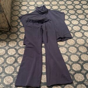 Sundays 2 piece top and bottom set cotton outfit flare elastic waist M blue